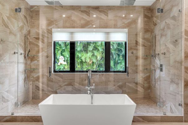 Bathroom, Free Standing Baths, Glass Shower, Interior, Recessed Lighting