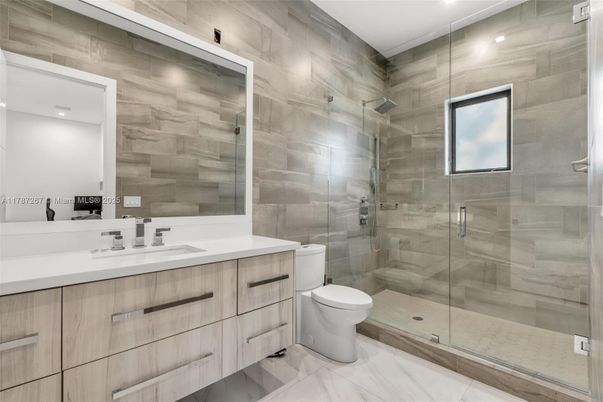 Bathroom, Glass Shower, Interior, Marble, Recessed Lighting