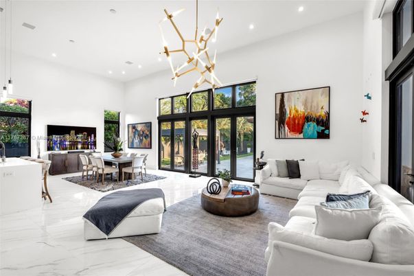 Dining room, Interior, Living room, Marble, Pendant Lights, Recessed Lighting