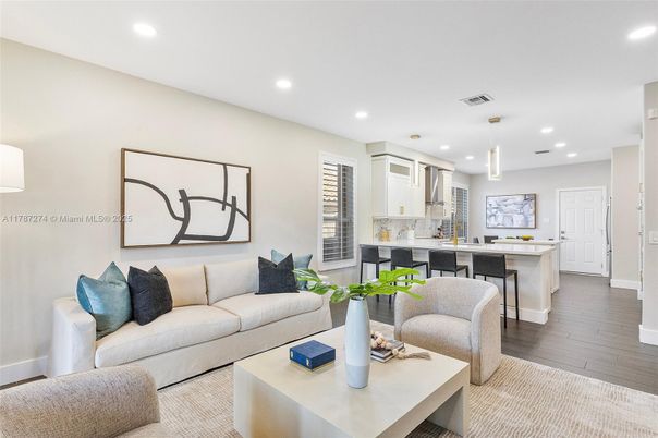 Interior, Kitchen, Living room, Pendant Lights, Recessed Lighting, Wood Texture Flooring