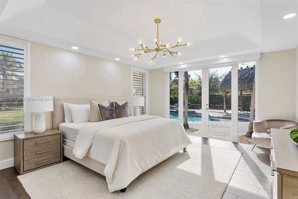 Bedroom, Interior, Pendant Lights, Recessed Lighting, Wood Texture Flooring