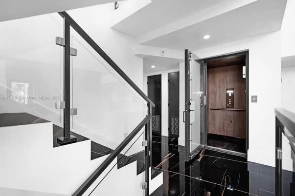 Elevator, Interior, Recessed Lighting, Wooden Walls