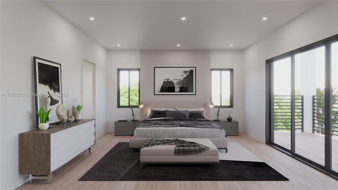 Bedroom, Interior, Recessed Lighting, Wood Texture Flooring