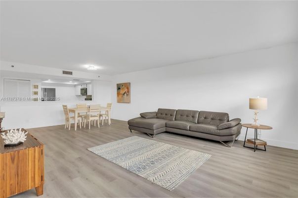 Dining room, Interior, Living room, Recessed Lighting, Wood Texture Flooring