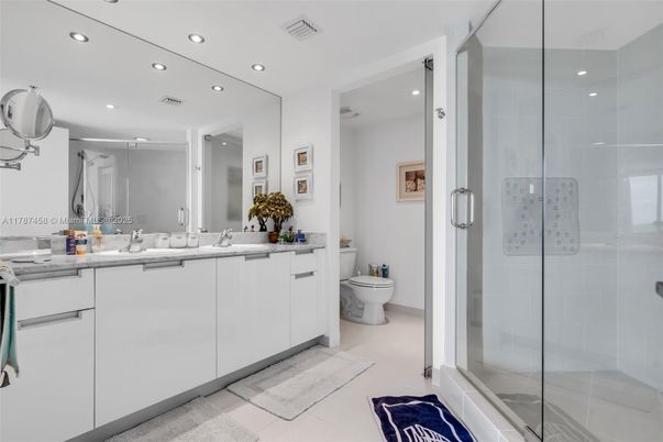 Bathroom, Dual Sink Vanities, Glass Shower, Interior, Recessed Lighting