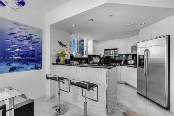 Interior, Kitchen, Marble, Recessed Lighting, Stainless Steel Appliances