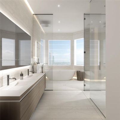 Bathroom, Dual Sink Vanities, Free Standing Baths, Glass Shower, Interior, Marble, Recessed Lighting