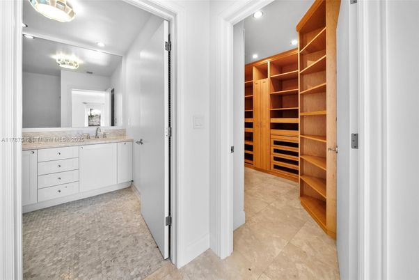 Bathroom, Dual Sink Vanities, Interior, Recessed Lighting, Walk-in Closets