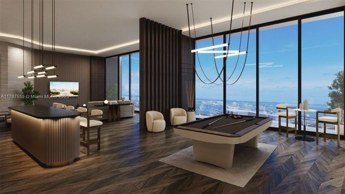Billiard Table, Dining room, Game Room, Interior, Pendant Lights, Recessed Lighting, Wood Texture Flooring