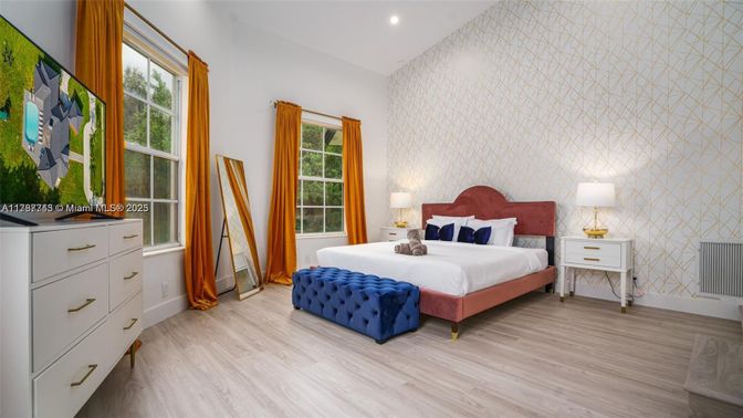 Bedroom, Interior, Recessed Lighting, Wood Texture Flooring