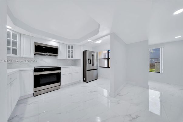 Interior, Kitchen, Marble, Recessed Lighting, Stainless Steel Appliances