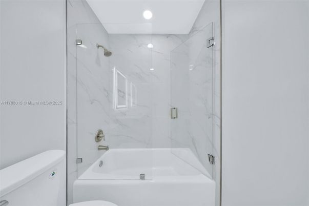 Bathroom, Glass Shower, Interior, Marble Walls, Recessed Lighting