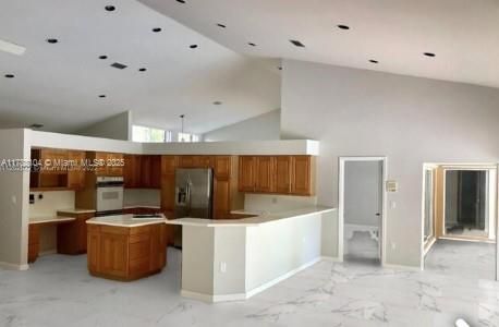 Chandelier, Interior, Kitchen, Marble, Recessed Lighting, Stainless Steel Appliances