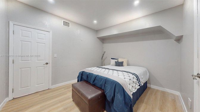 Bedroom, Interior, Recessed Lighting, Wood Texture Flooring