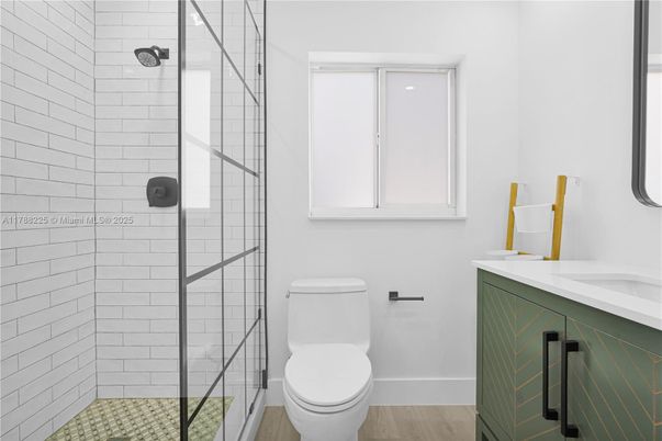 Bathroom, Glass Shower, Interior, Wood Texture Flooring