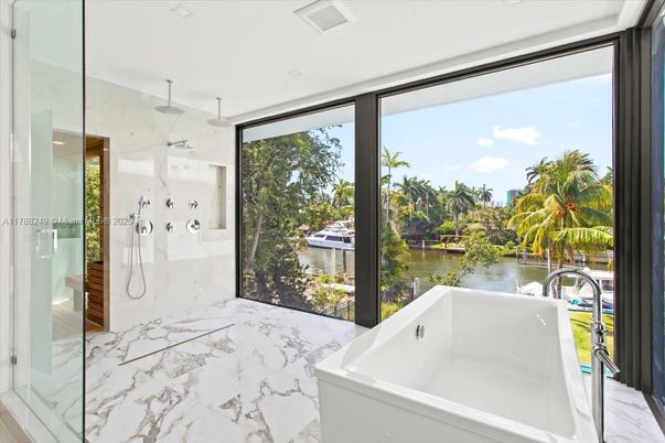 Bathroom, Glass Shower, Interior, Marble, Marble Walls, Recessed Lighting, Water