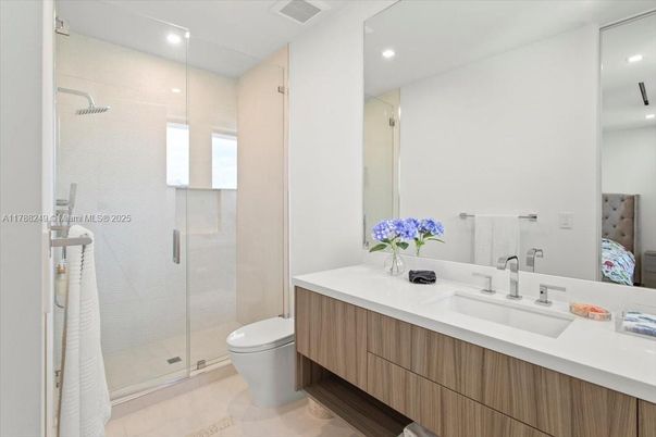 Bathroom, Dual Sink Vanities, Glass Shower, Interior, Recessed Lighting