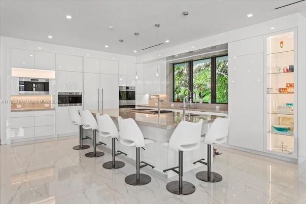 Interior, Kitchen, Marble, Pendant Lights, Recessed Lighting, Stainless Steel Appliances