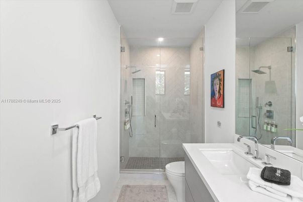 Bathroom, Glass Shower, Interior, Marble Walls, Recessed Lighting