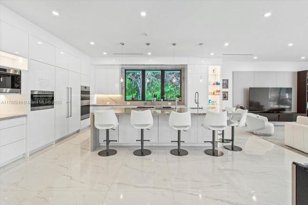 Interior, Kitchen, Marble, Pendant Lights, Recessed Lighting, Stainless Steel Appliances