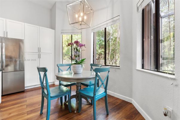 Dining room, Interior, Pendant Lights, Wood Texture Flooring
