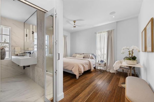 Bedroom, Interior, Marble, Recessed Lighting, Wood Texture Flooring