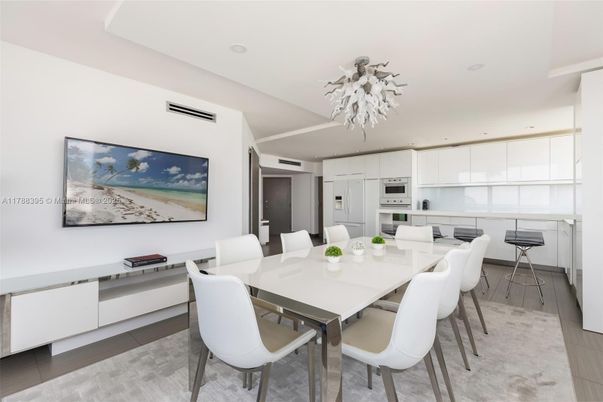 Dining room, Interior, Kitchen, Recessed Lighting, Stainless Steel Appliances, Wood Texture Flooring