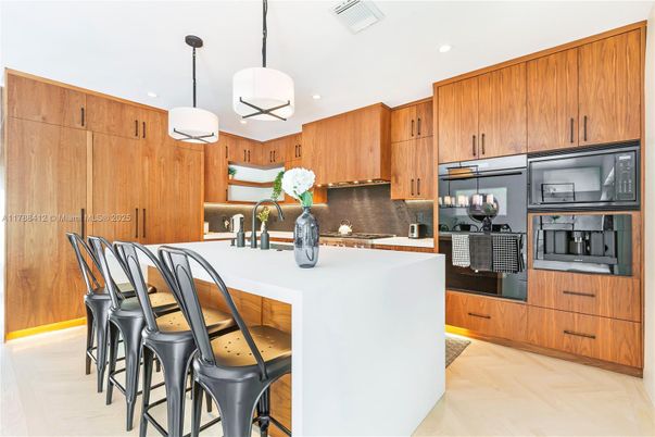 Interior, Kitchen, Pendant Lights, Recessed Lighting, Wood Texture Flooring