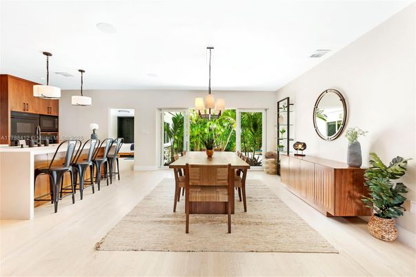 Dining room, Interior, Pendant Lights, Wood Texture Flooring