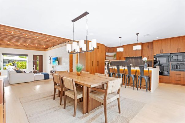 Dining room, Interior, Kitchen, Living room, Pendant Lights, Recessed Lighting, Wooden Ceilings, Wood Texture Flooring