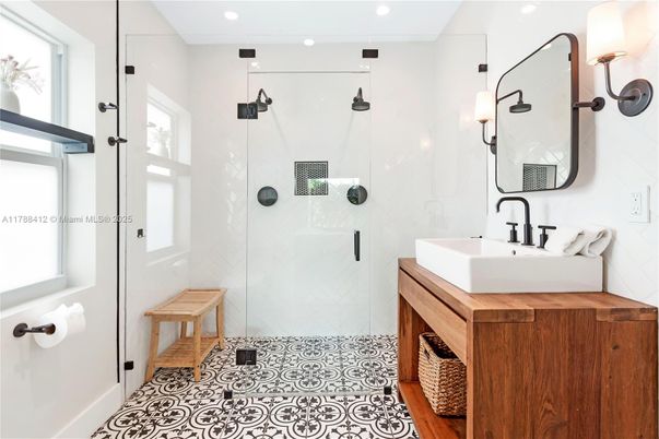 Bathroom, Glass Shower, Interior, Recessed Lighting