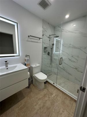 Bathroom, Glass Shower, Interior, Marble Walls, Recessed Lighting