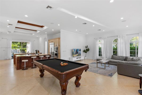 Billiard Table, Game Room, Interior, Kitchen, Living room, Recessed Lighting, Stainless Steel Appliances