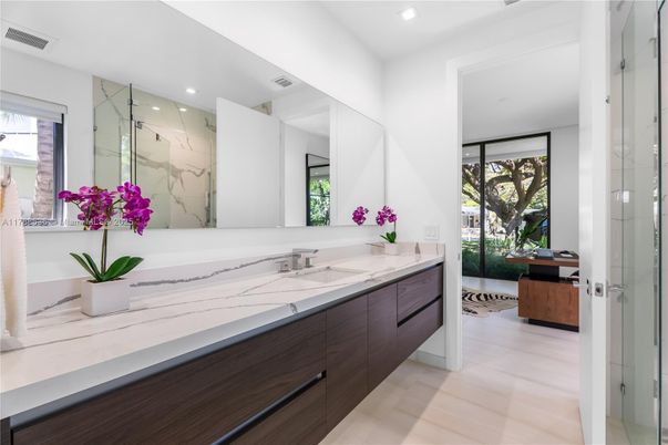 Bathroom, Glass Shower, Interior, Marble Walls, Recessed Lighting