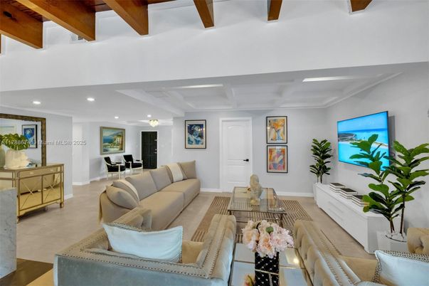 Interior, Living room, Recessed Lighting, Wooden Beams