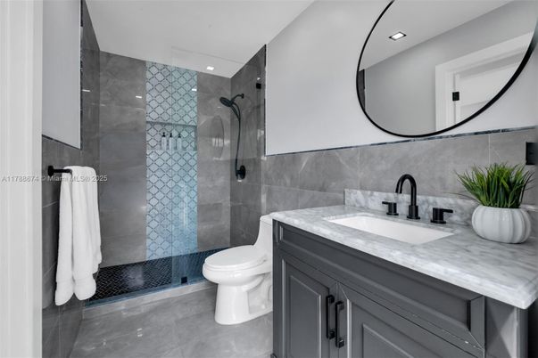 Bathroom, Glass Shower, Interior, Recessed Lighting
