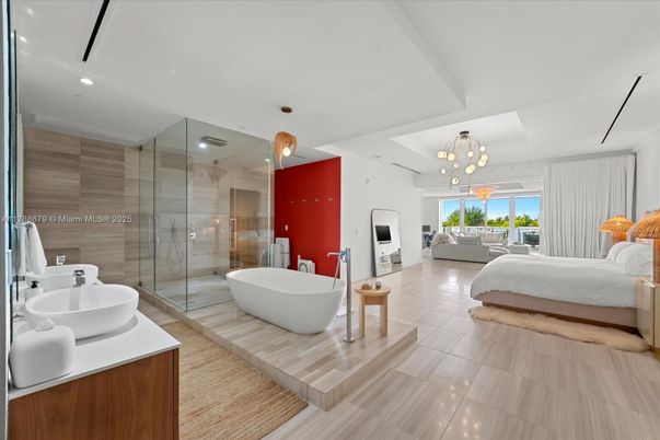 Bathroom, Bedroom, Dual Sink Vanities, Free Standing Baths, Glass Shower, Interior, Pendant Lights, Recessed Lighting