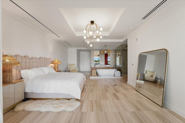 Bedroom, Chandelier, Interior, Pendant Lights, Wood Texture Flooring
