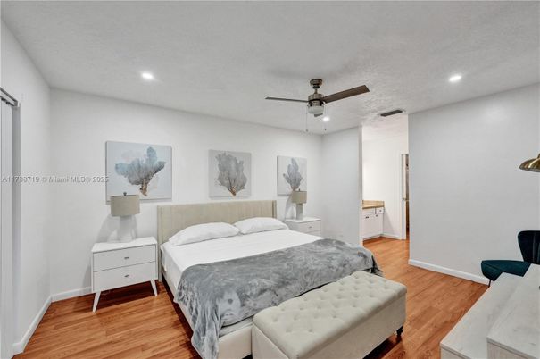 Bedroom, Interior, Recessed Lighting, Wood Texture Flooring