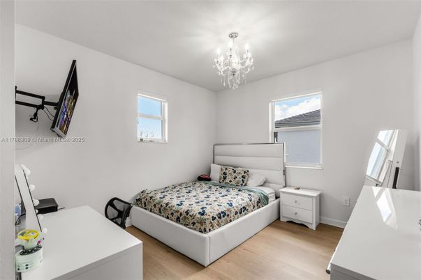 Bedroom, Chandelier, Interior, Wood Texture Flooring