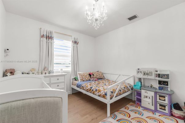 Bedroom, Chandelier, Interior, Wood Texture Flooring