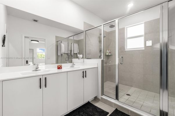 Bathroom, Dual Sink Vanities, Glass Shower, Interior, Recessed Lighting