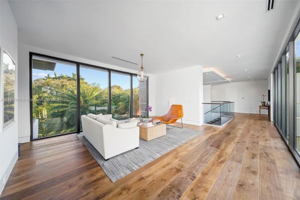 Interior, Living room, Pendant Lights, Recessed Lighting, Wood Texture Flooring