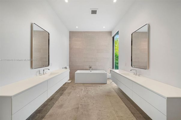 Bathroom, Dual Sink Vanities, Free Standing Baths, Interior, Recessed Lighting