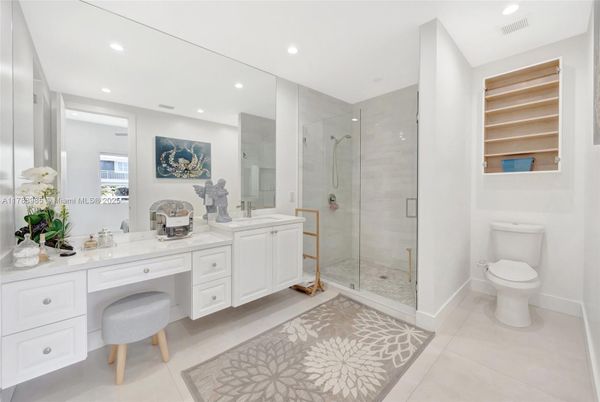 Bathroom, Dual Sink Vanities, Glass Shower, Interior, Recessed Lighting