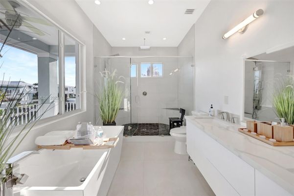 Bathroom, Dual Sink Vanities, Glass Shower, Interior, Recessed Lighting