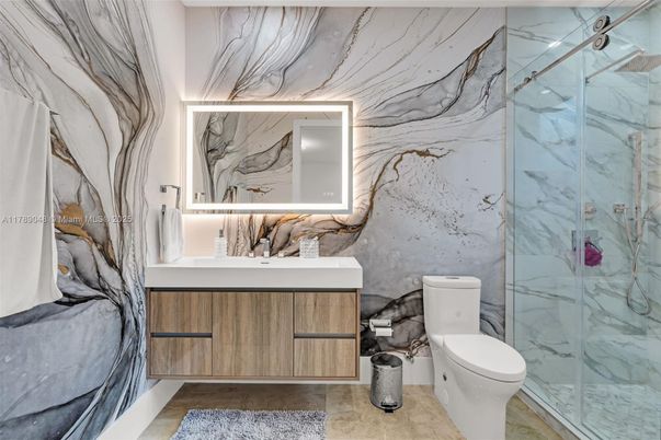 Bathroom, Glass Shower, Interior, Marble Walls