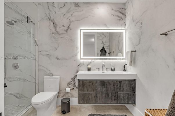 Bathroom, Glass Shower, Interior, Marble Walls