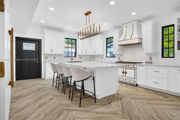 Interior, Kitchen, Pendant Lights, Recessed Lighting, Wood Texture Flooring