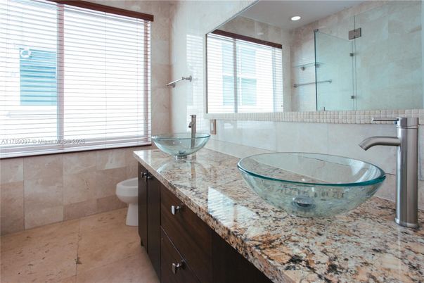 Bathroom, Dual Sink Vanities, Glass Shower, Interior, Recessed Lighting